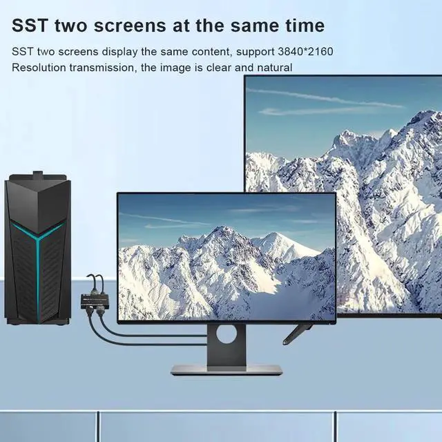 Alt view image 5 of 7 - DisplayPort HDMI Splitter 8K MST SST 1In 2Out Directional DP 1.4 8K@30Hz 4K@120Hz to DisplayPort HDMI 8K 2.1 1440P@165Hz Directional Converter Switch Multi Screen Transfer
