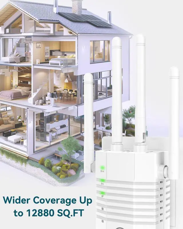 Alt view image 2 of 7 - 1200Mbps Dual - Band WiFi Extender Signal Booster, WiFi Extender with 4 Antennas, WiFi Booster Covers Up to 12880 Sq.ft & 105 Devices, WiFi Repeater with Wall - Plug Signal Booster for Home