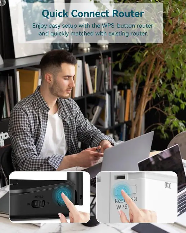 Alt view image 5 of 7 - 1200Mbps Dual - Band WiFi Extender Signal Booster, WiFi Extender with 4 Antennas, WiFi Booster Covers Up to 12880 Sq.ft & 105 Devices, WiFi Repeater with Wall - Plug Signal Booster for Home