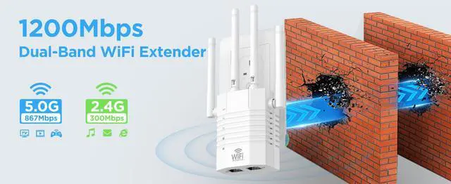 Alt view image 3 of 5 - 1200Mbps WiFi Extender, WiFi Extender Signal Booster for Home - WiFi Repeater, Internet Extender WiFi Booster, 12880 Sq Ft Reach, 105 - Device Support