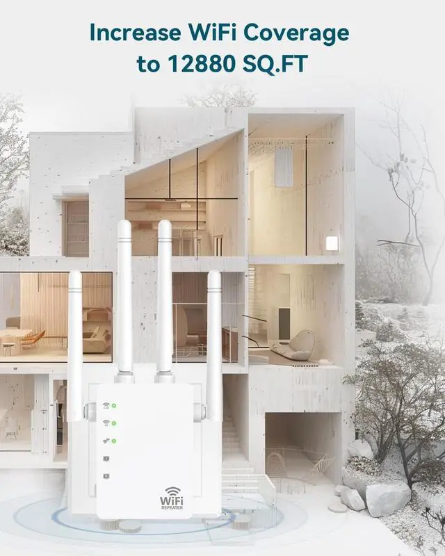 Alt view image 4 of 6 - WiFi Extender, WiFi Extender Signal Booster, WiFi Booster, Covers Up to 12880 Sq.ft and 105 Devices, Dual Band Wireless Repeater, WiFi Repeater, WiFi Extenders Signal Booster for Home