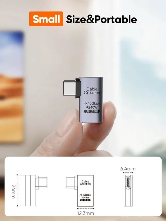 Alt view image 6 of 7 - CableCreation Right Angle USB C Adapter, USB C Male to Female 90 Degree Adapter 40Gbps 240W Compatible with Thunderbolt 4, USB 4, Notebook, PC, Tablet, Phone and More, Right Angle