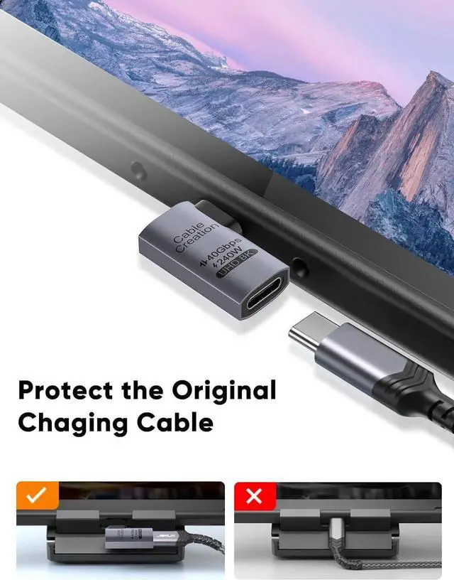 Alt view image 3 of 7 - CableCreation Right Angle USB C Adapter, USB C Male to Female 90 Degree Adapter 40Gbps 240W Compatible with Thunderbolt 4, USB 4, Notebook, PC, Tablet, Phone and More, Right Angle