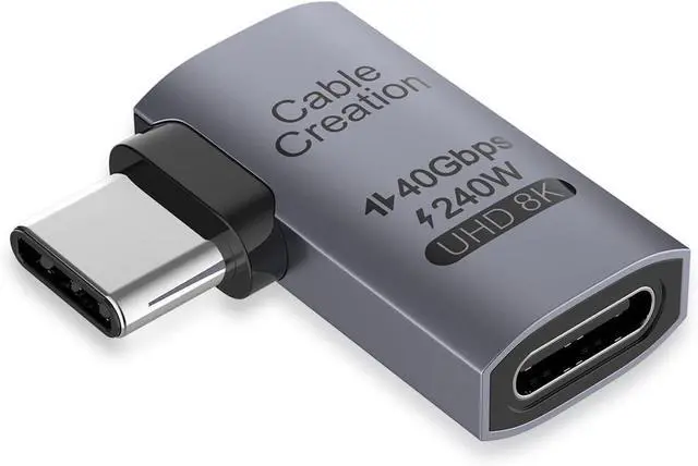 Main image of CableCreation Right Angle USB C Adapter, USB C Male to Female 90 Degree Adapter 40Gbps 240W Compatible with Thunderbolt 4, USB 4, Notebook, PC, Tablet, Phone and More, Right Angle