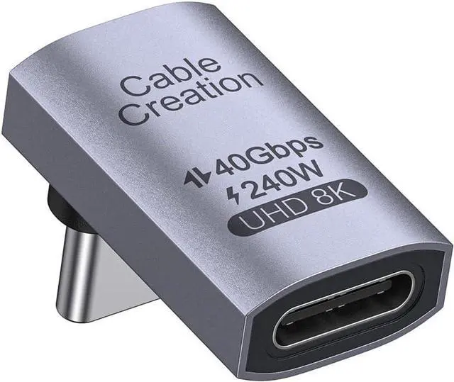 Main image of CableCreation 90 Degree USB C Adapter, Right Angle USB C Male to Female Adapter 40Gbps 240W Compatible with Steam Deck, ROG Ally, Switch, Notebook, PC, Tablet, Phone and More,Up Angle