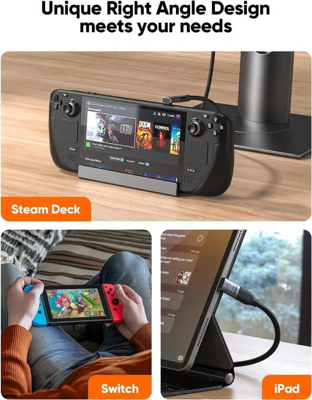 Alt view image 7 of 7 - CableCreation 90 Degree USB C Adapter, Right Angle USB C Male to Female Adapter 40Gbps 240W Compatible with Steam Deck, ROG Ally, Switch, Notebook, PC, Tablet, Phone and More,Up Angle