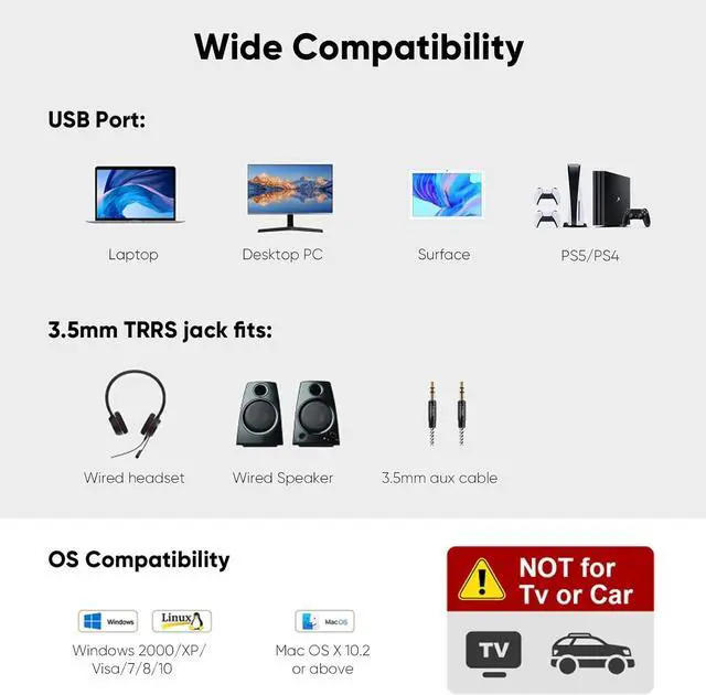 Alt view image 4 of 7 - USB Audio Adapter with 3.5mm Jack, CableCreation USB External Stereo Sound Card with 3.5mm Earphone and Microphone for PS4, PS5, Windows, Mac, Linux, Plug and Play, Black