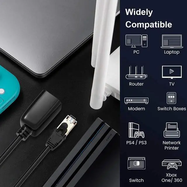 Alt view image 5 of 7 - CableCreation Cat 8 Ethernet Cable,Cat8 Extension Cable, Double Shielded Highly Speed 40Gbps 2000MHz FTP Patch Cord, UV Resistant LAN Cable,  Black 1m