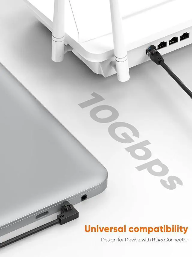 Alt view image 4 of 7 - CableCreation CAT6 Ethernet Patch Cable RJ45 LAN Cable Gigabit Network Cord 90 Degree Upward Angled,Bandwidth up to 250MHz 1Gbps for Mac,PC, Router, Modem, Printer, Xbox, PS4, PS3,Black