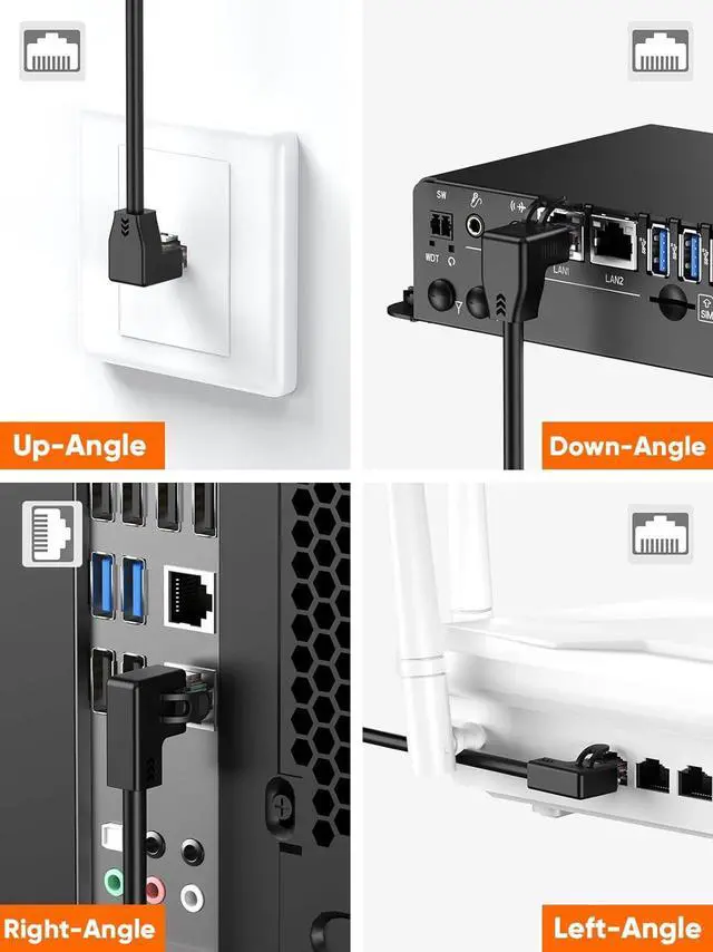 Alt view image 6 of 7 - CableCreation CAT6 Ethernet Patch Cable RJ45 LAN Cable Gigabit Network Cord 90 Degree Upward Angled,Bandwidth up to 250MHz 1Gbps for Mac,PC, Router, Modem, Printer, Xbox, PS4, PS3,Black