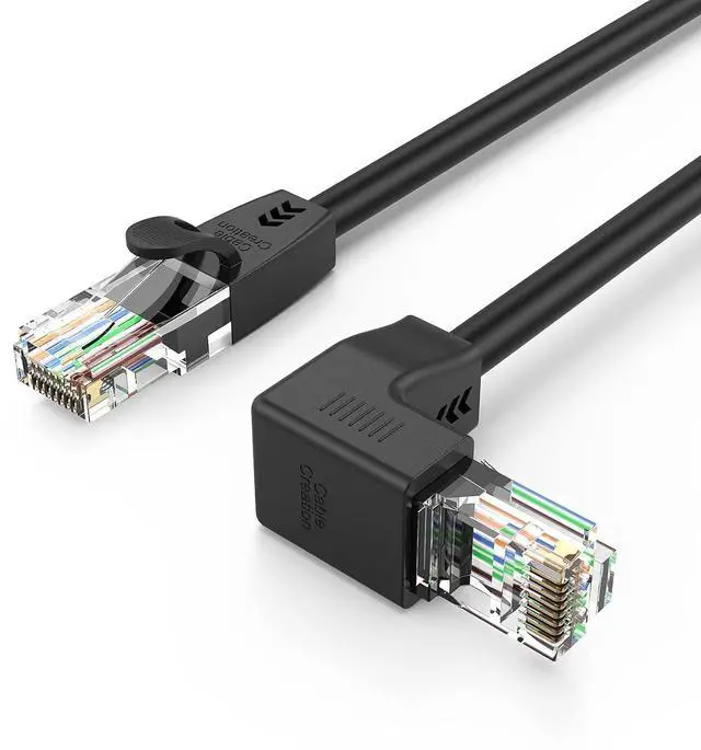 Main image of CableCreation CAT6 Ethernet Patch Cable RJ45 LAN Cable Gigabit Network Cord 90 Degree Upward Angled,Bandwidth up to 250MHz 1Gbps for Mac,PC, Router, Modem, Printer, Xbox, PS4, PS3,Black