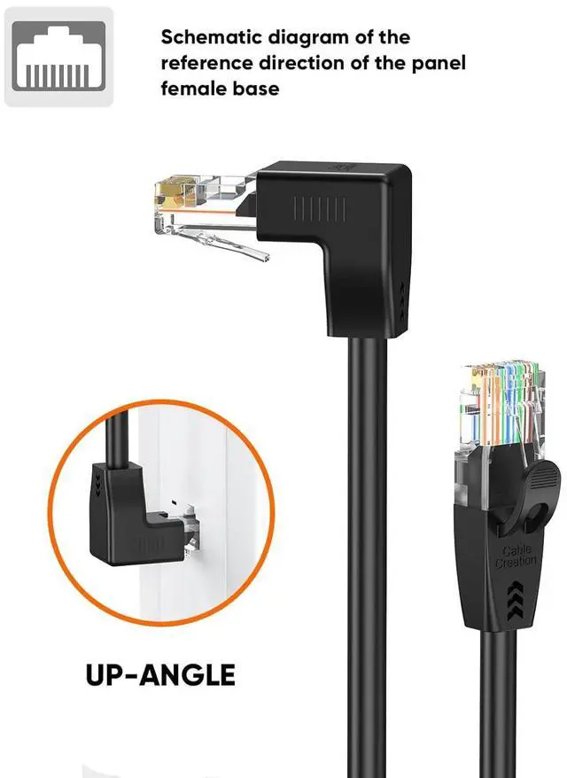 Alt view image 2 of 7 - CableCreation CAT6 Ethernet Patch Cable RJ45 LAN Cable Gigabit Network Cord 90 Degree Upward Angled,Bandwidth up to 250MHz 1Gbps for Mac,PC, Router, Modem, Printer, Xbox, PS4, PS3,Black