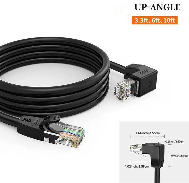Alt view image 3 of 7 - CableCreation CAT6 Ethernet Patch Cable RJ45 LAN Cable Gigabit Network Cord 90 Degree Upward Angled,Bandwidth up to 250MHz 1Gbps for Mac,PC, Router, Modem, Printer, Xbox, PS4, PS3,Black