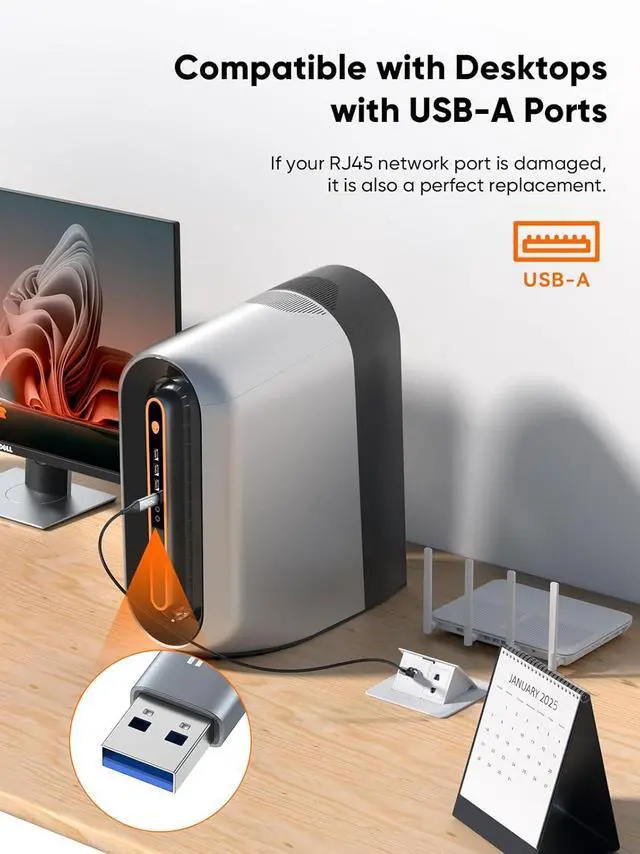 Alt view image 6 of 7 - CableCreation USB to Ethernet Cable , USB to RJ45 Internet LAN Network Cable, Gigabit Directly Connected, Compatible with Laptop, Desktop PC, Switch and More