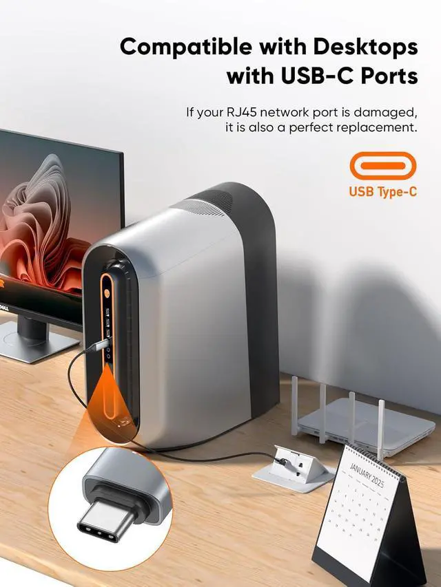 Alt view image 6 of 7 - CableCreation USB C to Ethernet Cable , USB C to RJ45 Internet LAN Network Cable, Gigabit Directly Connected, Compatible with Thunderbolt 3/4, MacBook Pro, iPhone 16/15, iPad Pro, Dell XPS