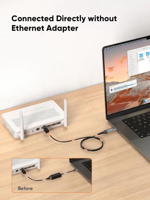 Alt view image 3 of 7 - CableCreation USB C to Ethernet Cable , USB C to RJ45 Internet LAN Network Cable, Gigabit Directly Connected, Compatible with Thunderbolt 3/4, MacBook Pro, iPhone 16/15, iPad Pro, Dell XPS