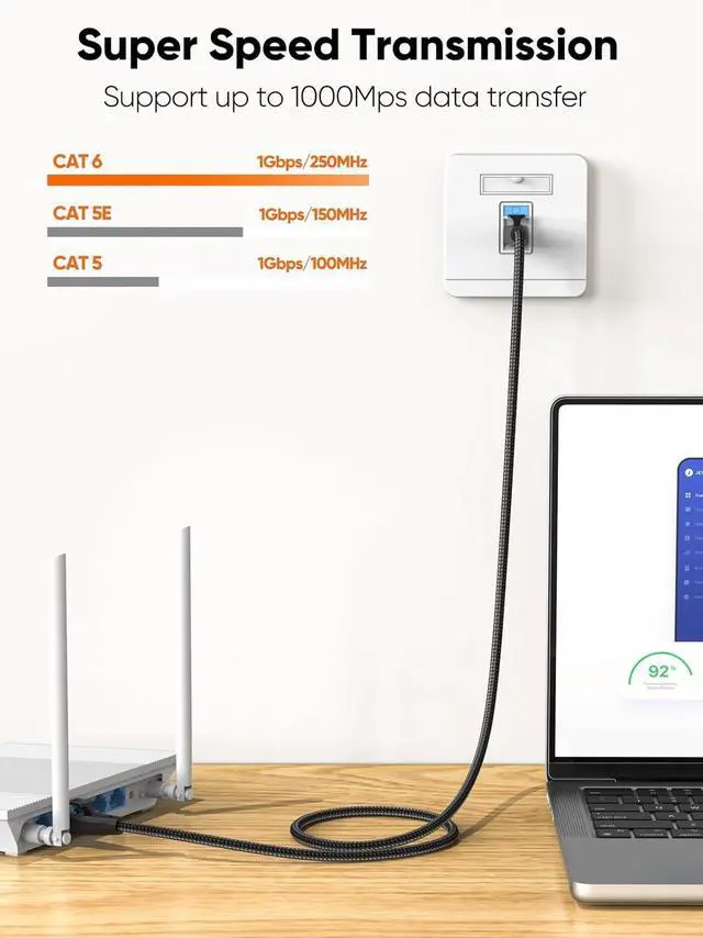 Alt view image 2 of 7 - CableCreation Cat 6 Ethernet Cable Braided Cat6 Gigabit High Speed 1000Mbps Internet Cable RJ45 Network LAN Cord Compatible with PC PS5 PS4 PS3 Xbox Smart TV Router, 15FT