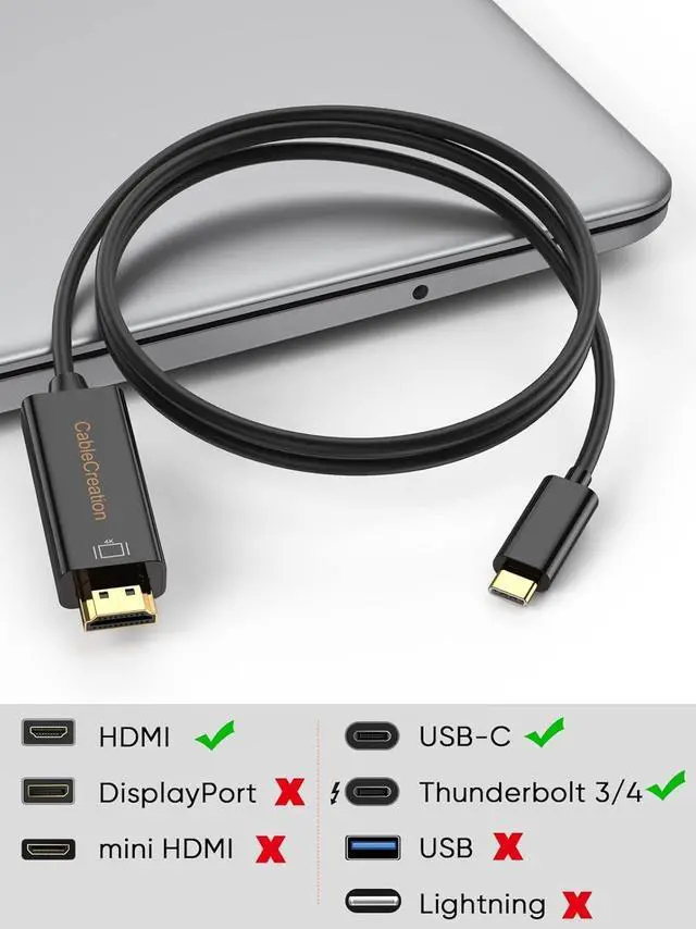 Alt view image 2 of 7 - CableCreation USB C to HDMI Cable 10FT Male to Male, Thunderbolt 3/4 Compatible for Home Office, 4K High Speed for Galaxy S24/S24 Ultra/S24+/MacBook Pro/Air/M1,iPad Pro and More - Black