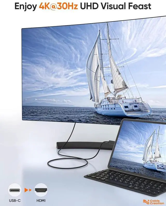 Alt view image 3 of 7 - CableCreation USB C to HDMI Cable 10FT Male to Male, Thunderbolt 3/4 Compatible for Home Office, 4K High Speed for Galaxy S24/S24 Ultra/S24+/MacBook Pro/Air/M1,iPad Pro and More - Black