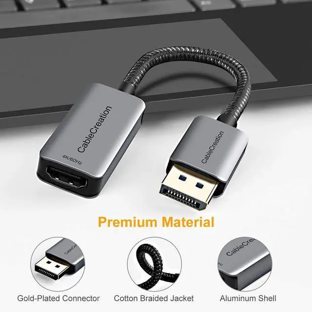 Alt view image 2 of 7 - CableCreation Active DP to HDMI Adapter HDR 4K@60Hz 2K@144Hz 1080P@144Hz, Braided DisplayPort 1.4 to HDMI 4K Converter (Male to Female), Support Eyefinity Multi-Display, Aluminum