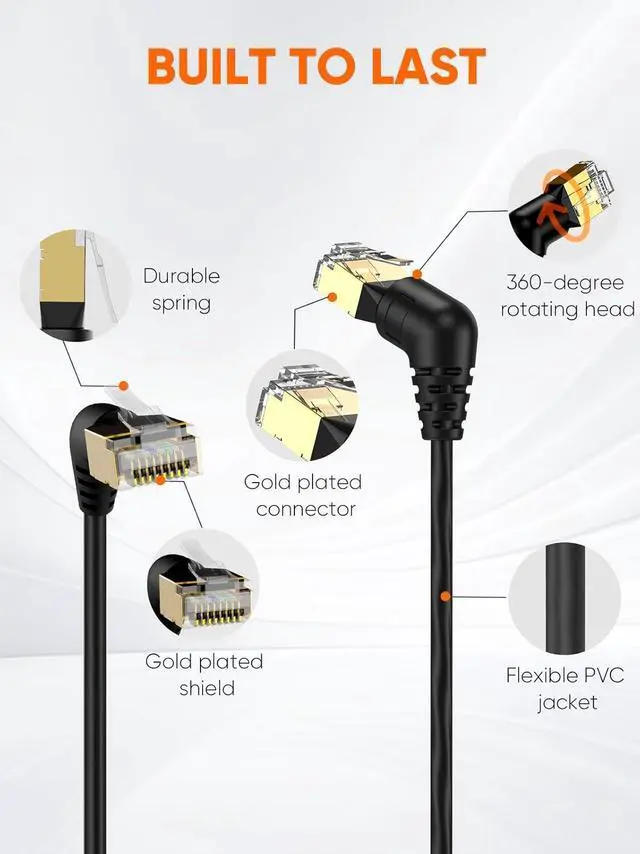 Alt view image 2 of 7 - CableCreation CAT8 Ethernet Cable, 360° Rotation CAT8 LAN Network Cable with RJ45 Shielded Connector, 40Gbps 2000Mhz Patch Cord High Speed for Gaming/Router/Modem/Satellite,