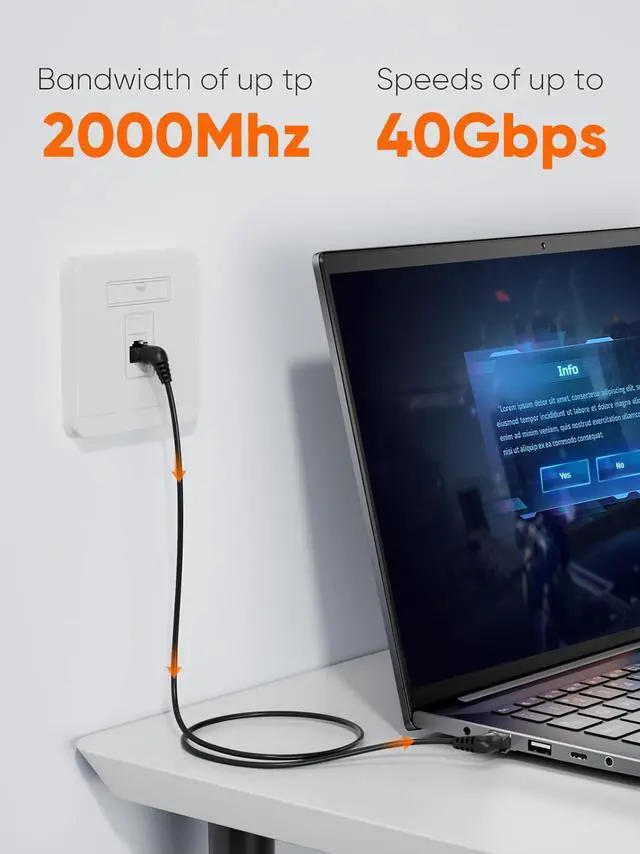 Alt view image 3 of 7 - CableCreation CAT8 Ethernet Cable, 360° Rotation CAT8 LAN Network Cable with RJ45 Shielded Connector, 40Gbps 2000Mhz Patch Cord High Speed for Gaming/Router/Modem/Satellite,