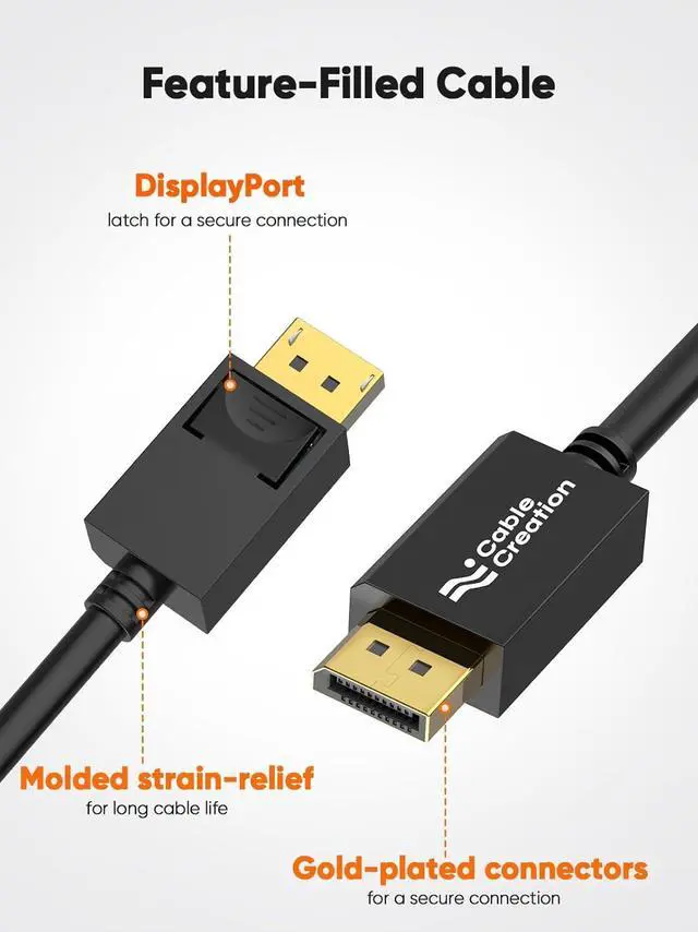 Alt view image 6 of 7 - CableCreation DisplayPort 2.1/80Gbps Cable 1.2m/4ft, DP 2.1 Cable Support 16K@60Hz 8K@240Hz 4K@240Hz,PVC Display Port Cable Cord Compatible FreeSync G-Sync and HDR for Gaming Monitor