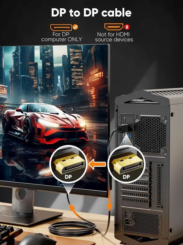 Alt view image 4 of 6 - CableCreation DisplayPort 2.1/40Gbps Cable 2m/6.6ft, DP 2.1 Cable Support 8K@240Hz 4K@240Hz,PVC Display Port Cable Cord Compatible FreeSync G-Sync and HDR for Gaming Monitor,PC,RX 7900