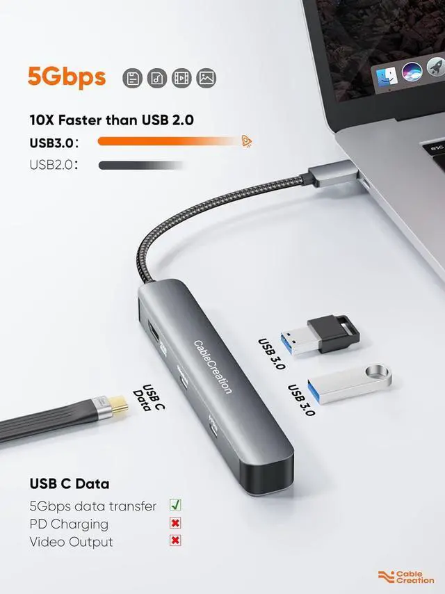 Alt view image 5 of 7 - CableCreation 7-in-1 USB-C Hub with 4K 60Hz HDMI, 100W PD, 2 USB 3.0 5Gbps Data Ports, SD/TF Card Slots for Steam Deck, MacBook Pro/Air, iPad Pro, Pixelbook, XPS
