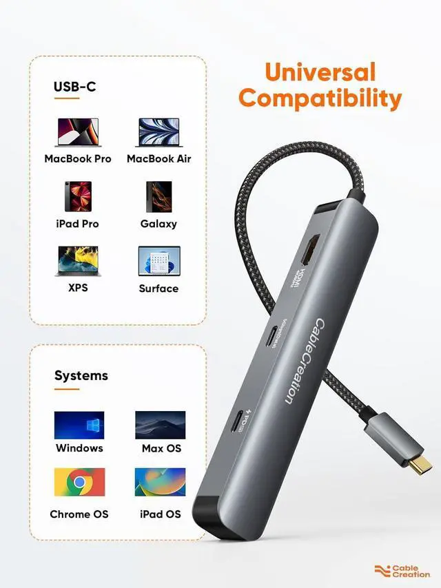 Alt view image 7 of 7 - CableCreation 7-in-1 USB-C Hub with 4K 60Hz HDMI, 100W PD, 2 USB 3.0 5Gbps Data Ports, SD/TF Card Slots for Steam Deck, MacBook Pro/Air, iPad Pro, Pixelbook, XPS