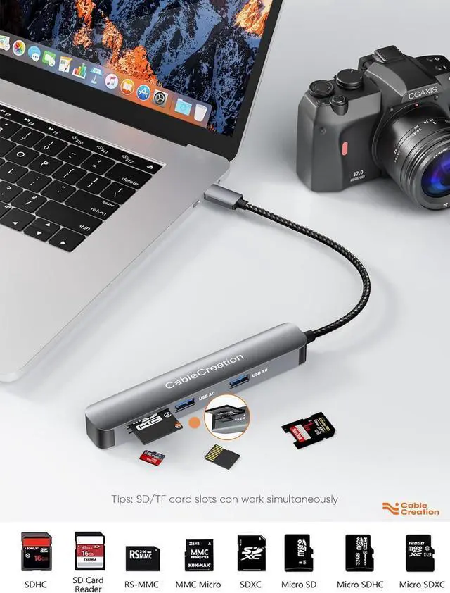 Alt view image 6 of 7 - CableCreation 7-in-1 USB-C Hub with 4K 60Hz HDMI, 100W PD, 2 USB 3.0 5Gbps Data Ports, SD/TF Card Slots for Steam Deck, MacBook Pro/Air, iPad Pro, Pixelbook, XPS