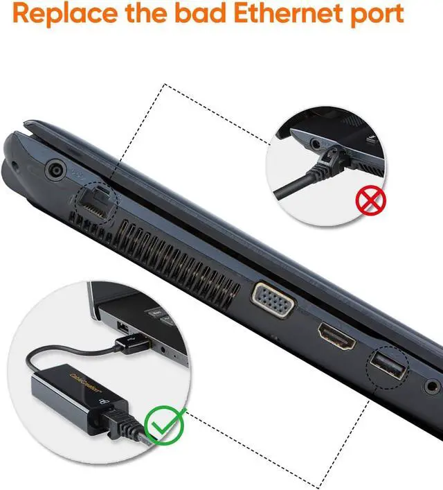 Alt view image 4 of 7 - CableCreation USB to Network Adapter, USB 2.0 to 10/100 RJ45 Ethernet LAN Cable Compatible with Windows 10/8.8/8/ 7, macOS X, Black