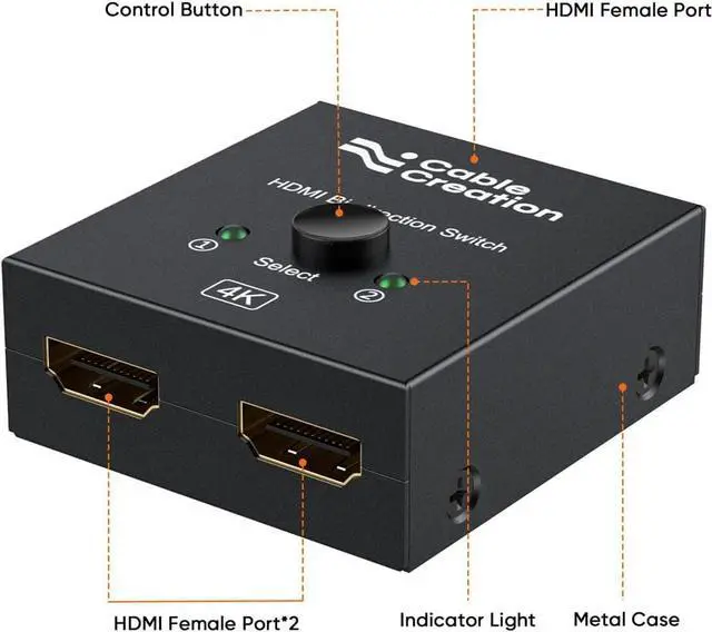 Alt view image 7 of 7 - CableCreation HDMI Splitter 2 in 1 Out, 4K@60Hz HDMI Switch, Metal Case Bidirectional HDMI Switcher, HDMI Switch Box Compatible with PS5/4, Xbox, Roku, TV, Fire Stick, Blue-Ray Player etc