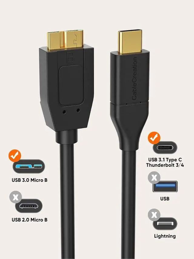 Alt view image 2 of 7 - CableCreation 3.3FT USB C to Micro B Cable,10Gbps Speed External Hard Drive Braided,USB 3.1 Type C to Micro B Work for iPhone 15 Series,Seagate WD Westgate My Passport,MacBook Pro,iPad/Tablet,