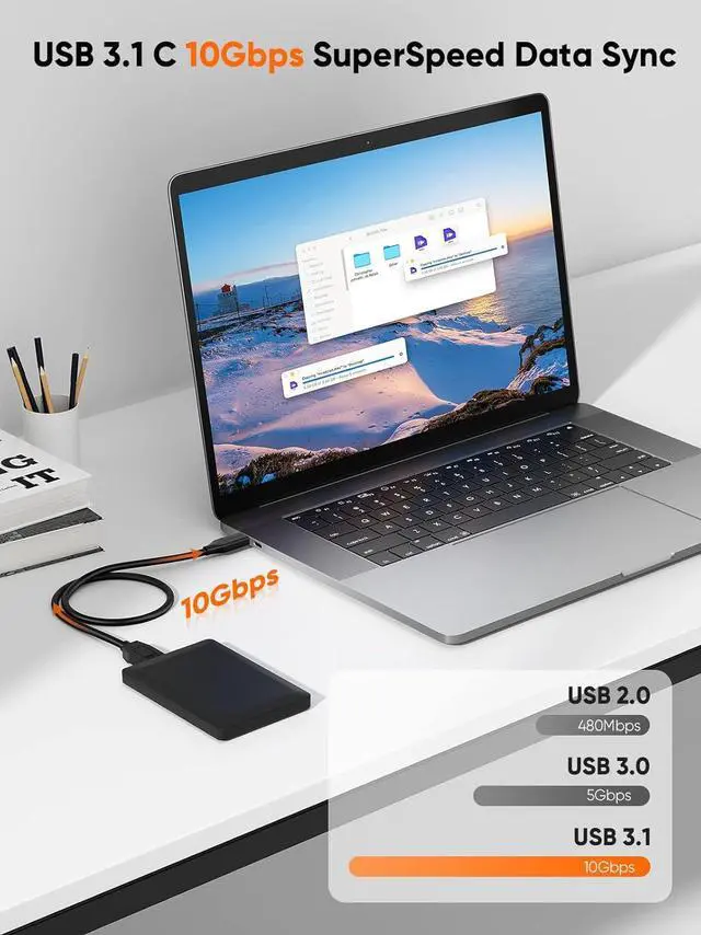 Alt view image 6 of 7 - CableCreation 3.3FT USB C to Micro B Cable,10Gbps Speed External Hard Drive Braided,USB 3.1 Type C to Micro B Work for iPhone 15 Series,Seagate WD Westgate My Passport,MacBook Pro,iPad/Tablet,