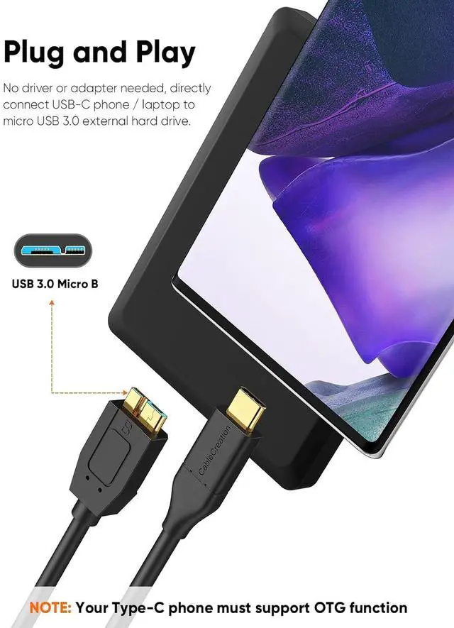 Alt view image 7 of 7 - CableCreation 3.3FT USB C to Micro B Cable,10Gbps Speed External Hard Drive Braided,USB 3.1 Type C to Micro B Work for iPhone 15 Series,Seagate WD Westgate My Passport,MacBook Pro,iPad/Tablet,