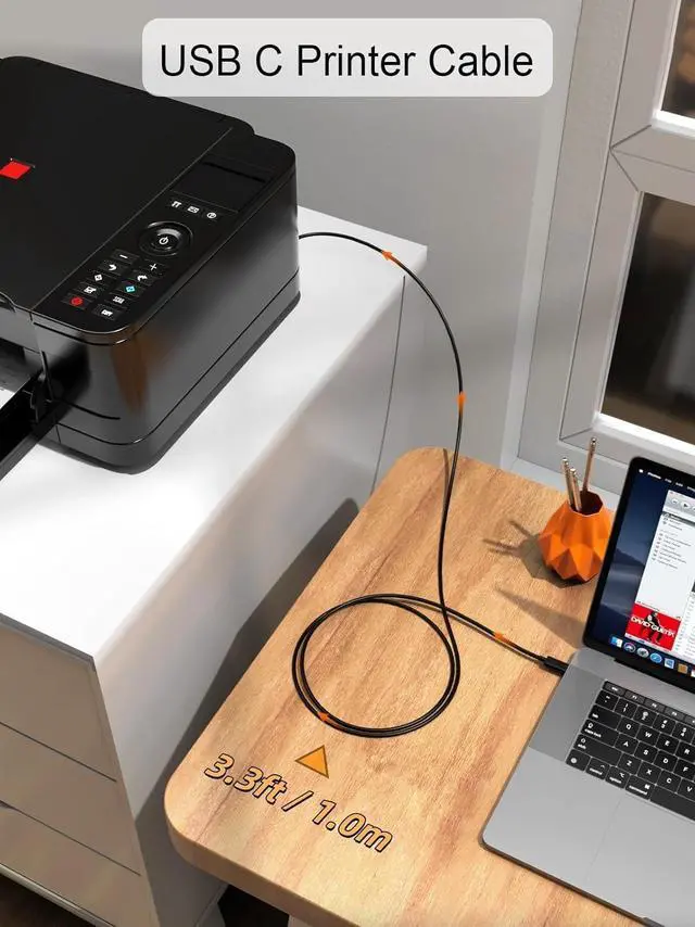 Alt view image 2 of 7 - CableCreation USB B to USB C Printer Cable 6.6FT, Type B to Type C Printer Cord for MacBook Pro, Air, MIDI Cable for Yamaha Casio Digital Piano, MIDI Keyboard, DJ Controller, DAC to iPad - 2M, Black