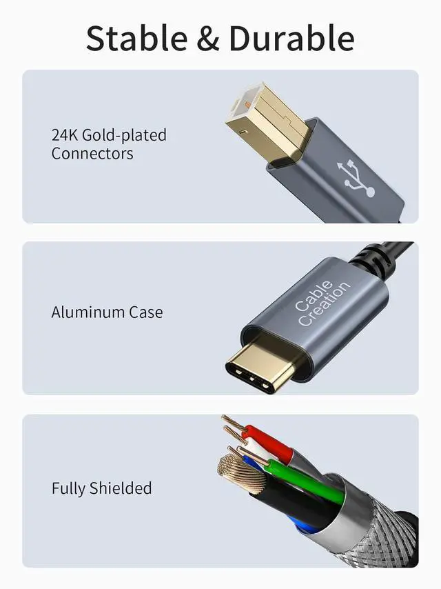 Alt view image 5 of 7 - CableCreation USB B to USB C Printer Cable 3.3FT, USB-C to USB B Printer Cord for MacBook Pro, Air, MIDI Cable for Yamaha Casio Digital Piano MIDI Controller DJ Controller, 1M Space Grey