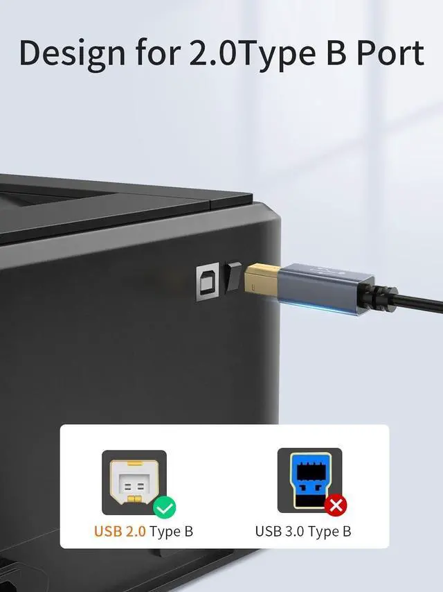 Alt view image 5 of 7 - CableCreation USB-C Printer Cable 2 m, Type B 2.0 Cable Compatible with MacBook Pro, HP, Canon, Brother, Samsung Printers, PVC with Aluminium Housing, 6.6 FT/Black