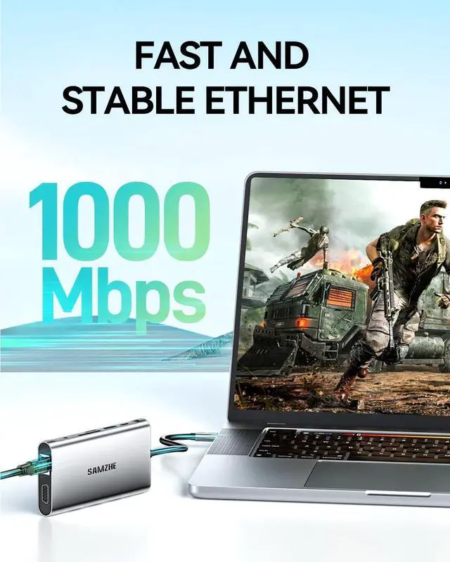 Alt view image 7 of 7 - SAMZHE USB C Docking Station 10-in-1 USB-C Hub Dual 4K HDMI Monitor Laptop Dock Stations Multiple Adapter with HDMI 4K+VGA+3 USB-A 3.0 Port+100W PD Charger+Ethernet+SD/TF+Audio