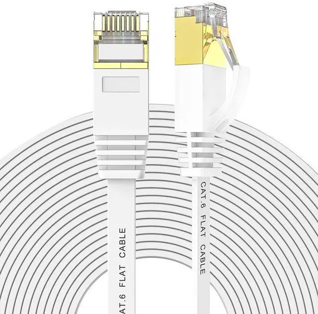 Main image of Torpedo Nova Cat6 Flat Ethernet Cable, 32AWG Pure Bare Copper Wire, Slim Internet Network Cable, Gold Plated RJ45 Connector,  White Patch Cable for LAN/PC/Modem
