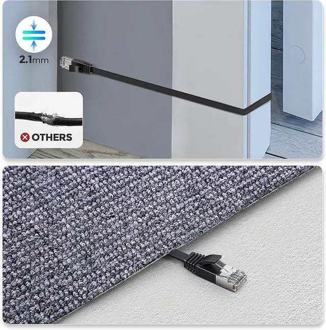 Alt view image 6 of 7 - Cat 6 Ethernet Cable, 2Flat High Speed Internet & Network Cable, RJ45 Connectors,Professional LAN Cable,Shielded for Indoor & Outdoor Use