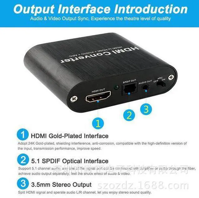 Alt view image 5 of 5 - Torpedo Nova HDMI Audio Extractor Splitter 4K@60Hz, HDMI ARC to HDMI + Optical SPDIF + 3.5mm Stereo Output, Support Dolby Digital/DTS HD, 5.1CH Audio Converter Adapter