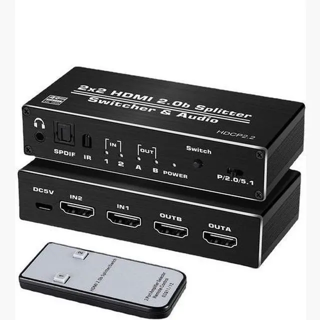 Main image of Torpedo Nova 2x2 HDMI Matrix Switch Splitter with Scaler & Audio Extractor, 4K@60Hz 4:4:4, HDCP 2.2 Bypass, HDR10, 2 Input 2 Output Support Independent Control and Scaling