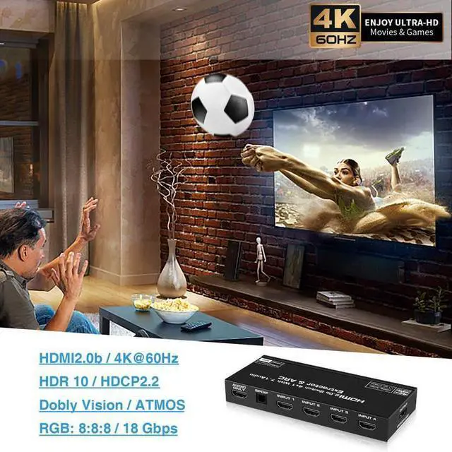 Alt view image 5 of 7 - Torpedo Nova 4x1 HDMI Switch with 7.1CH Audio Extractor, Dolby Atmos Support, ARC Function, 4K@60Hz HDCP 2.2, Optical/Coaxial/Analog Output - Standalone Audio Center for Home Theater