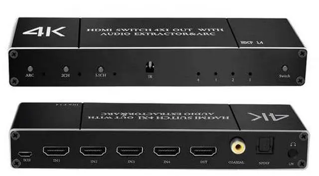 Alt view image 2 of 4 - Torpedo Nova 4x1 HDMI Switch with Audio Extractor, 4K@60Hz HDR, ARC, Optical & RCA Output, HDCP 2.2, Standalone Audio Mode for Home Theater & Audio System