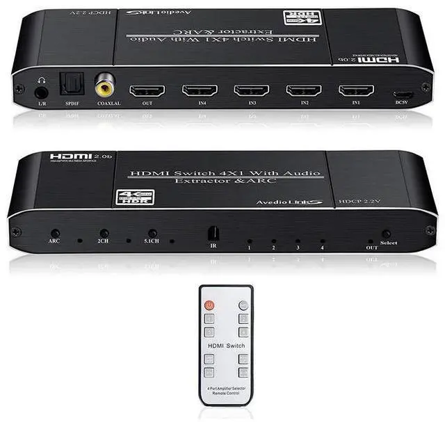 Main image of Torpedo Nova 4x1 HDMI Switch with Audio Extractor & ARC, 4K@60Hz HDR, HDCP 2.2, Optical/Coaxial/3.5mm Output