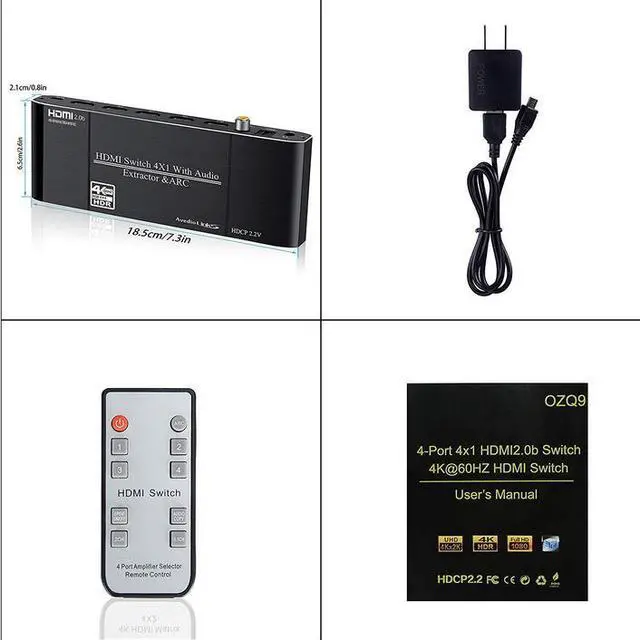 Alt view image 3 of 6 - Torpedo Nova 4x1 HDMI Switch with Audio Extractor & ARC, 4K@60Hz HDR, HDCP 2.2, Optical/Coaxial/3.5mm Output