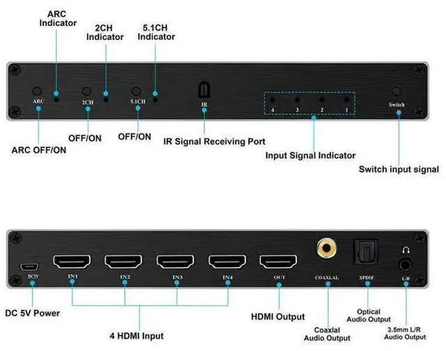 Alt view image 3 of 6 - Torpedo Nova  4x1 HDMI Switch with Audio Extractor, 4K@60Hz HDR, HDCP 2.3, ARC & Optical/Coaxial Output