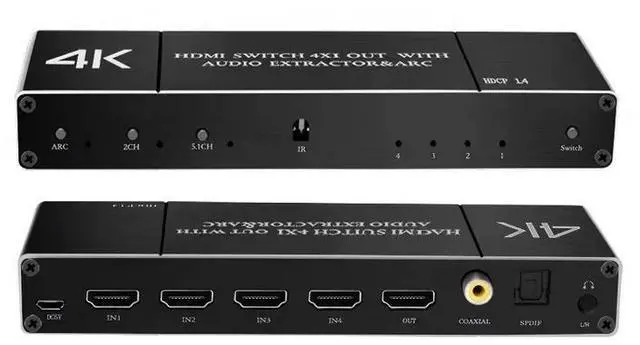 Alt view image 4 of 6 - Torpedo Nova  4x1 HDMI Switch with Audio Extractor, 4K@60Hz HDR, HDCP 2.3, ARC & Optical/Coaxial Output